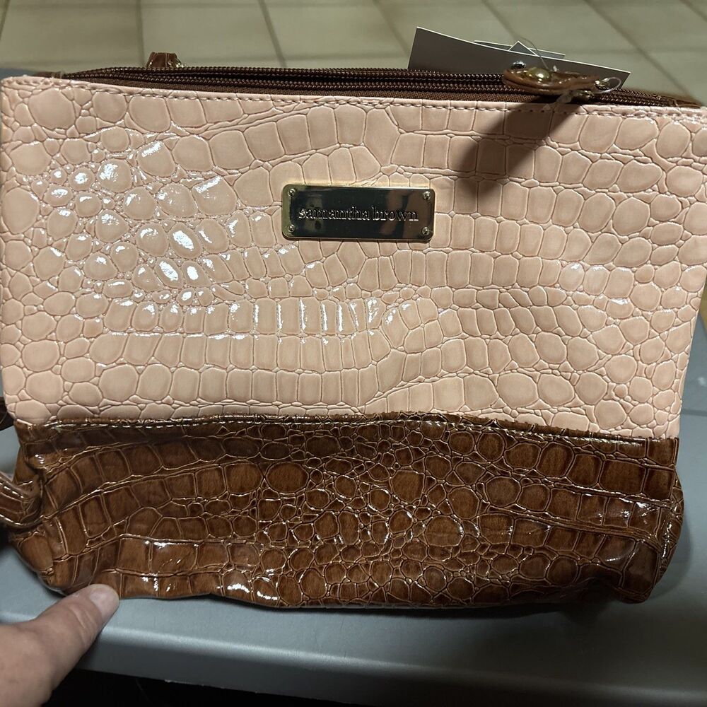 Samantha Brown Two-Tone Croc-Embossed Travel Bag - Pink & Brown